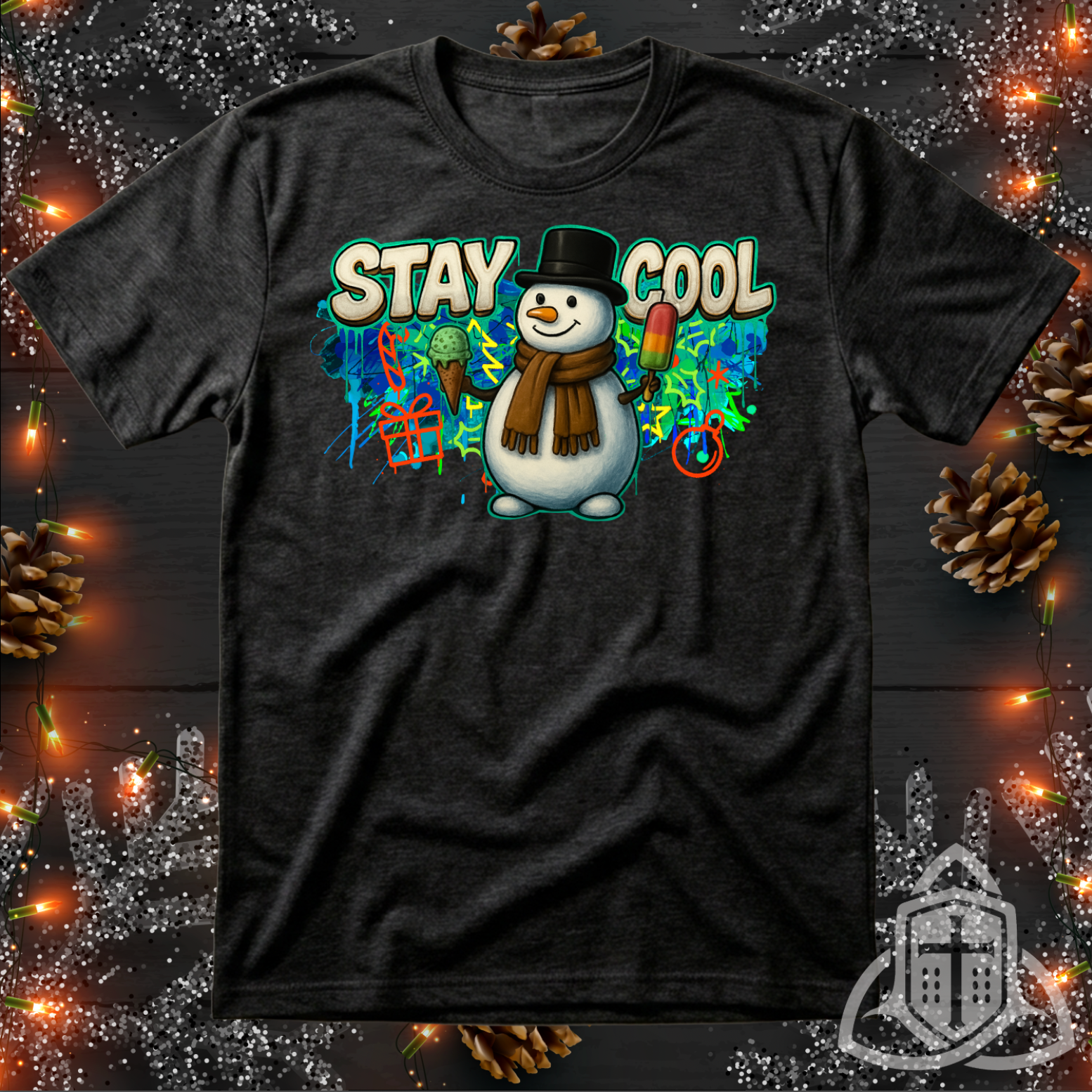 Funny Christmas Shirt - "Stay Cool" Graffiti Snowman Tee