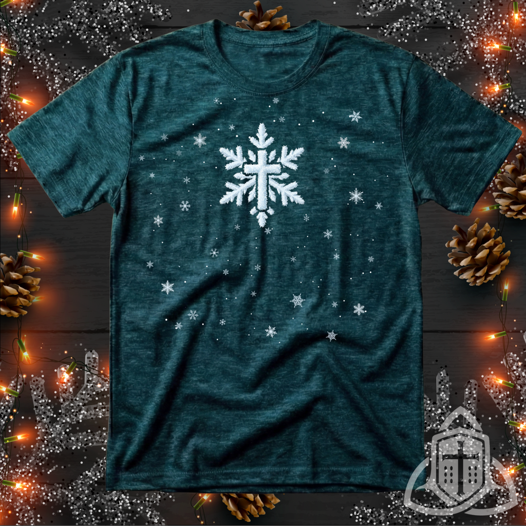 Christian Christmas Shirt - Snowflake Cross Religious Tee