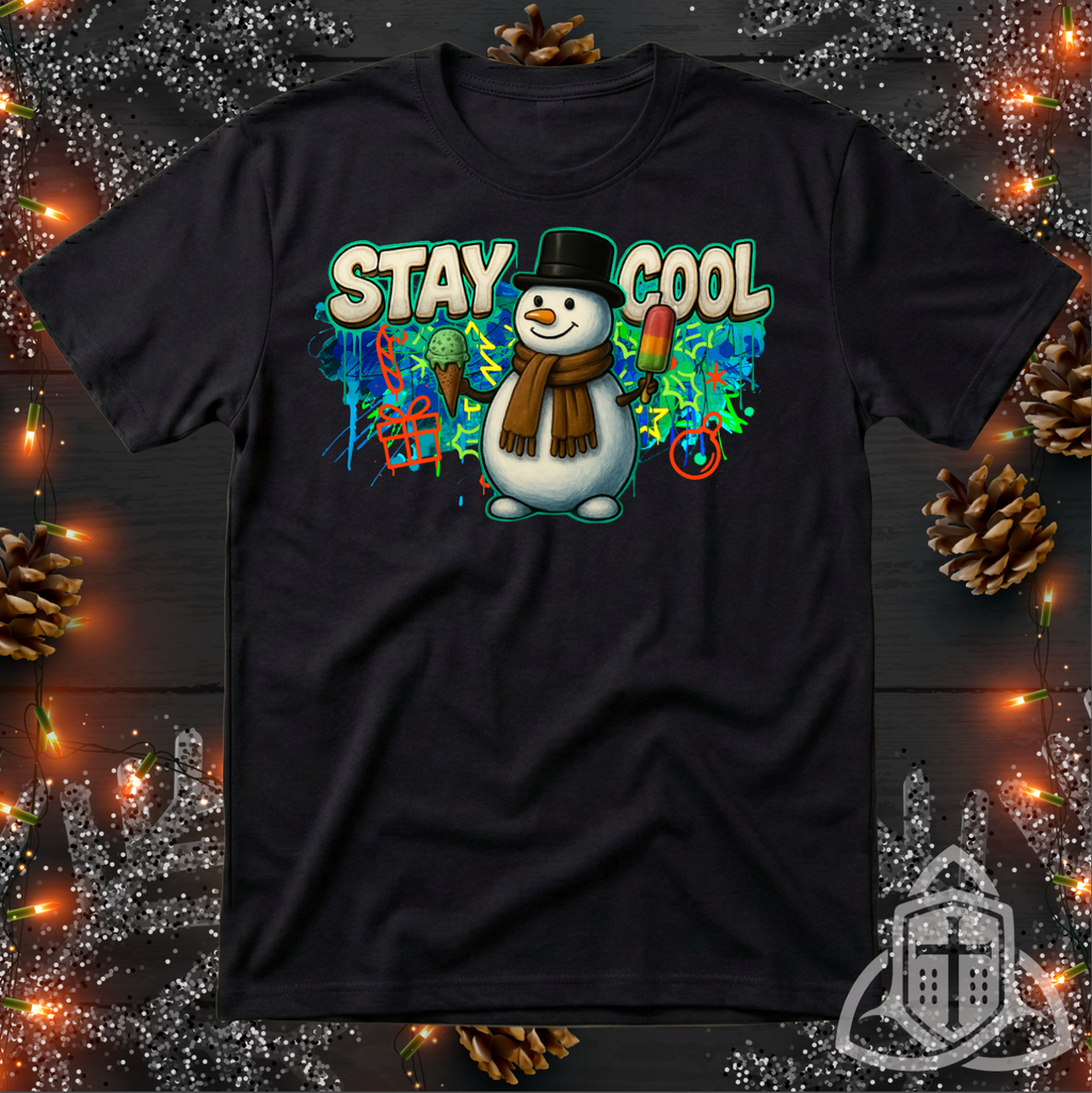Funny Christmas Shirt - "Stay Cool" Graffiti Snowman Tee