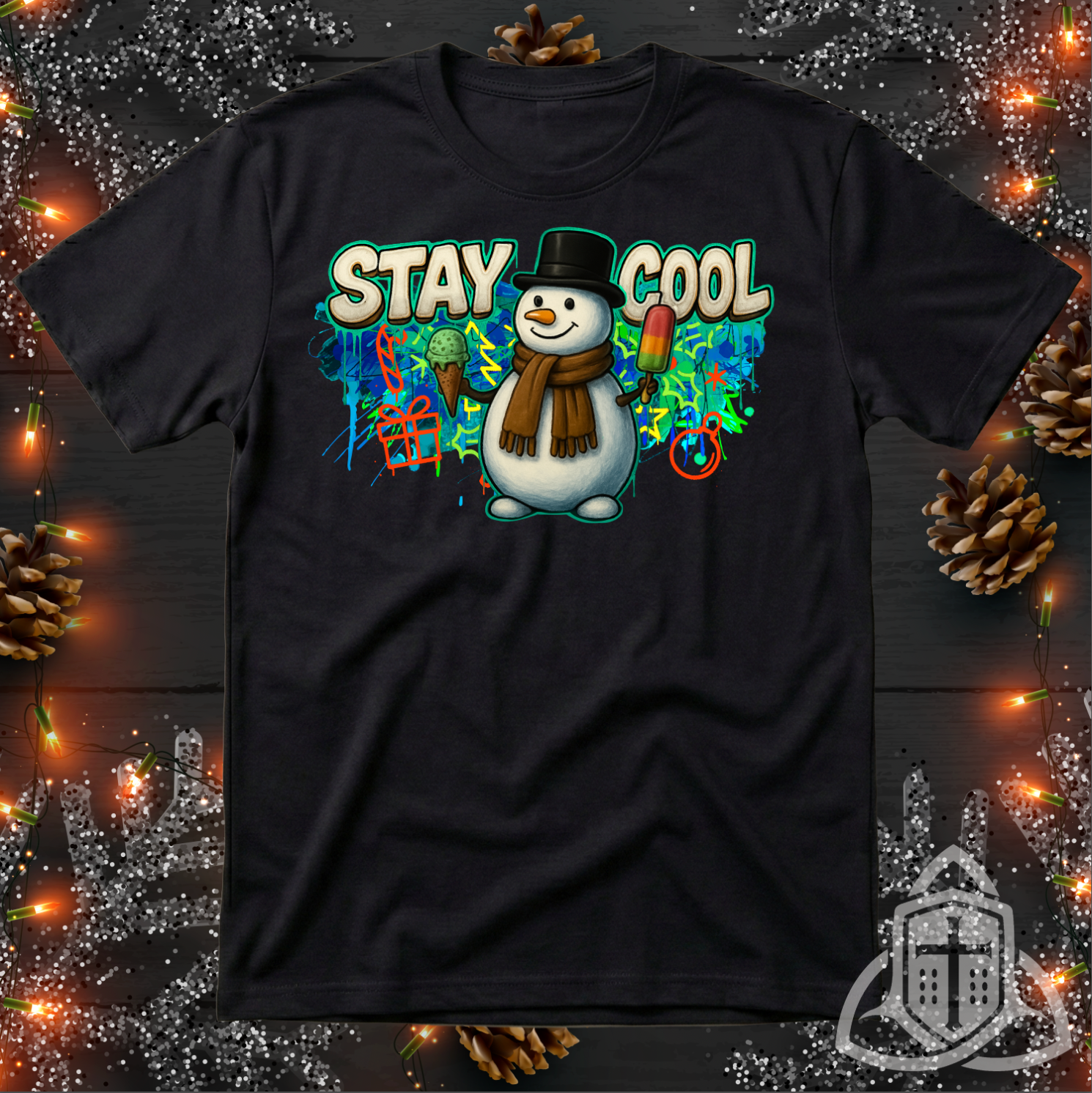 Funny Christmas Shirt - "Stay Cool" Graffiti Snowman Tee