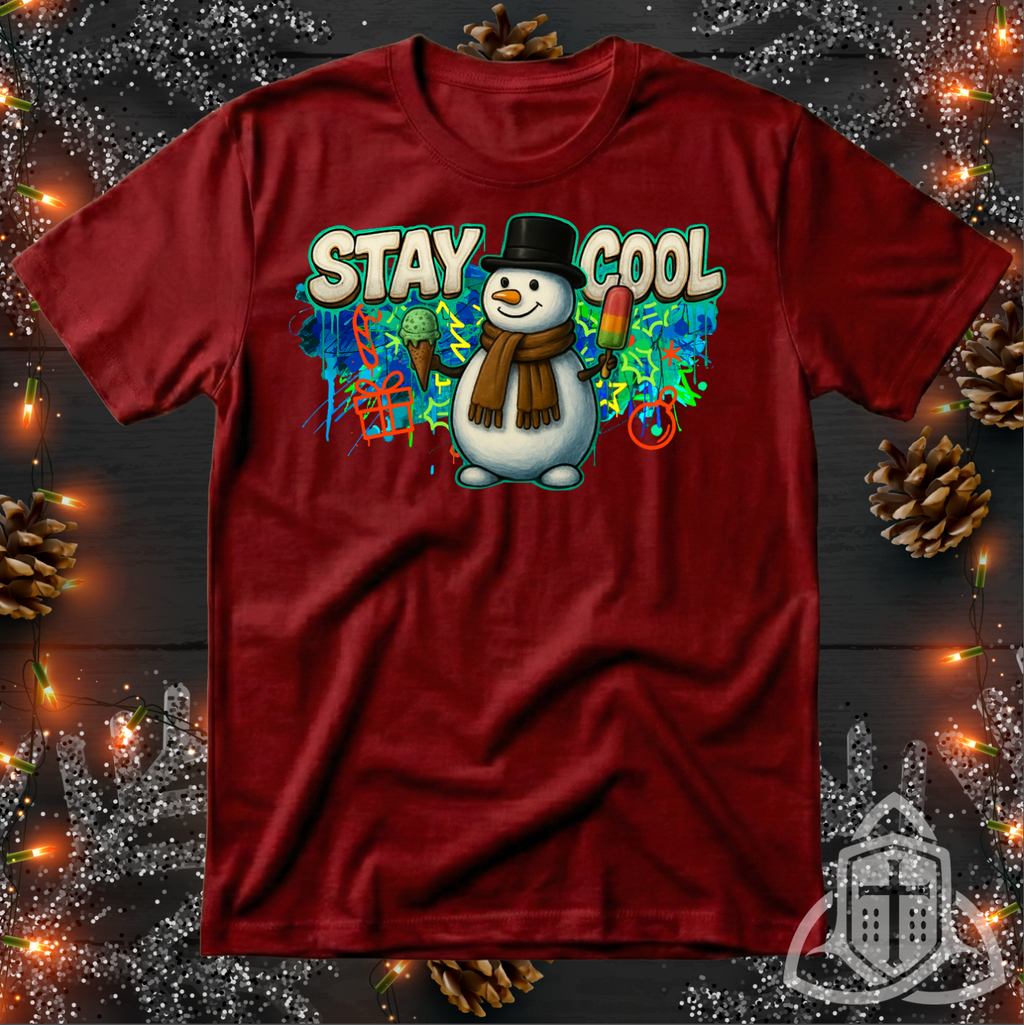 Funny Christmas Shirt - "Stay Cool" Graffiti Snowman Tee